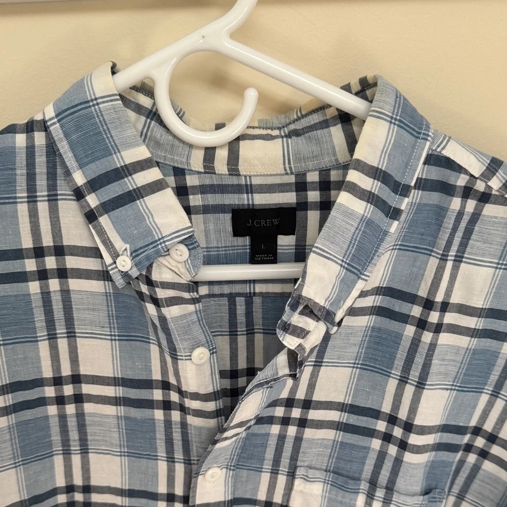 J. Crew Light Blue and White Plaid Button-Down Shirt